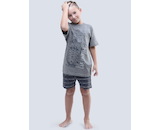 GINA dětské pyžamo krátké chlapecké, šité, s potiskem Pyžama 2017 79052P  - šedá tm. šedá 152/158